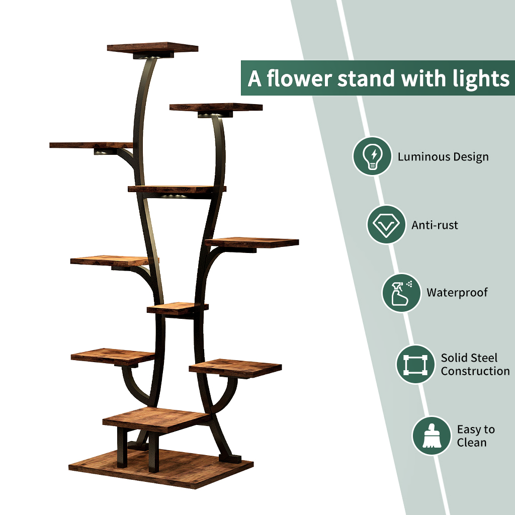 Vase Shape Indoor Plant Stand with Adjustable Grow Lights - Metal & MDF