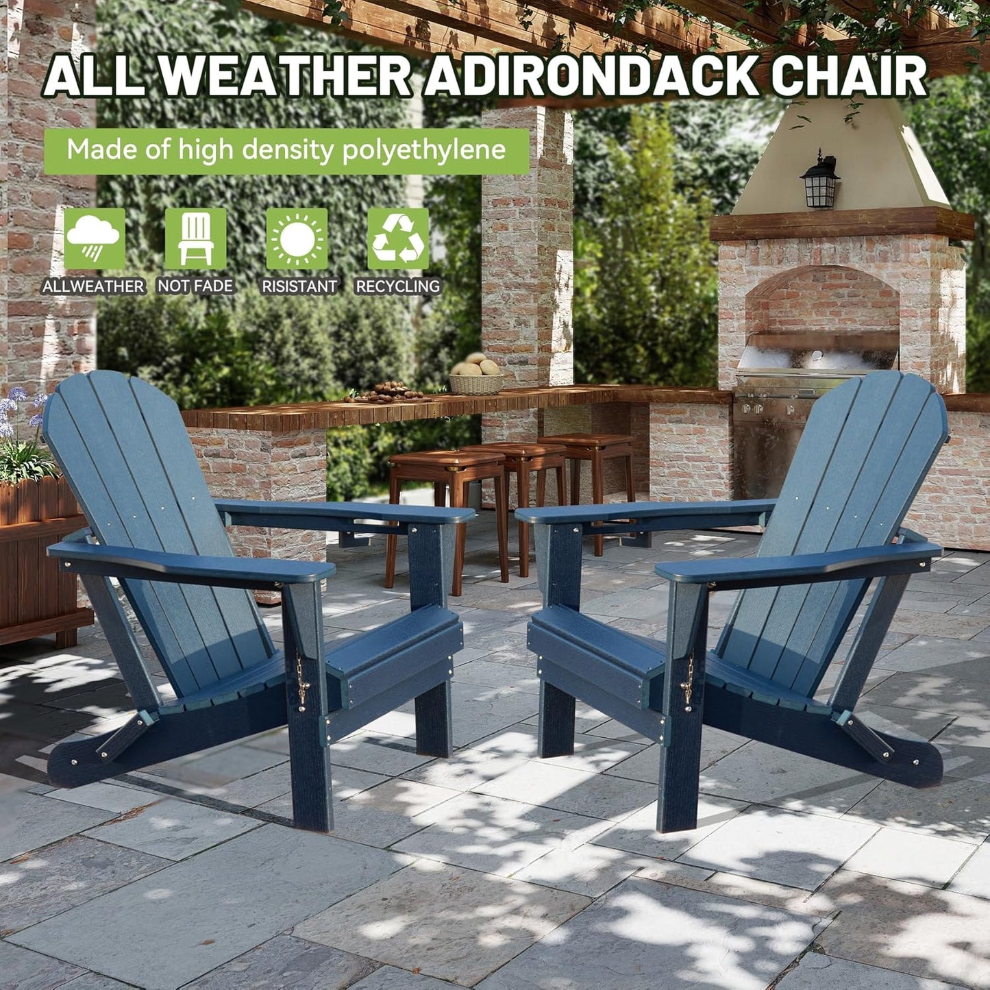 Adirondack Chairs Set of 2 - HDPE Plastic Outdoor Chairs