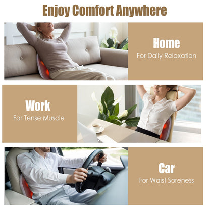 Shiatsu Back And Waist Massager With Heat Cordless Rechargeable Kneading Lower Back Massage Pillow Portable Lumbar Massager For Home Car Office