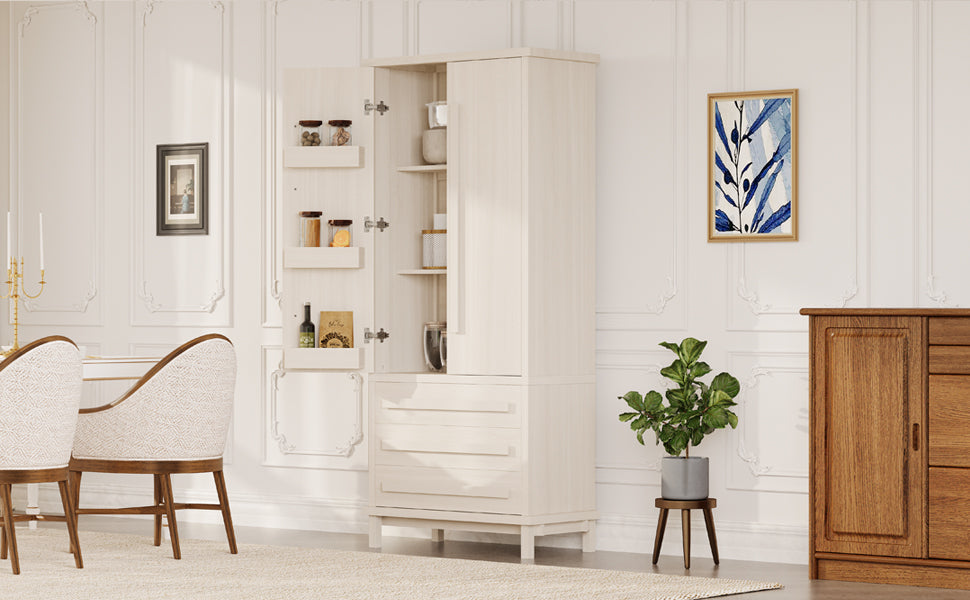 70" Kitchen Pantry Cabinet with Solid Wood Handles and Adjustable Storage
