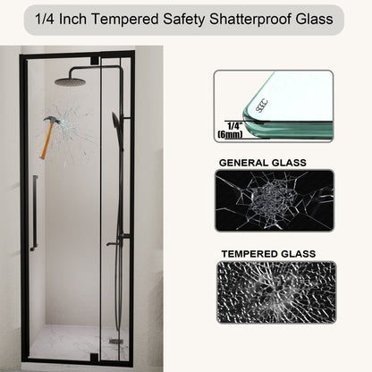 Semi Frameless Pivot Hinged Shower Door, Reversible Design
