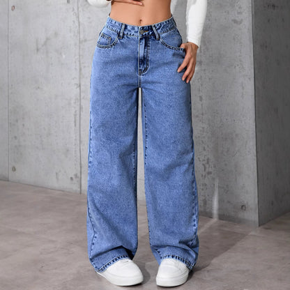 Draped Floor-length Black Straight-leg Jeans
