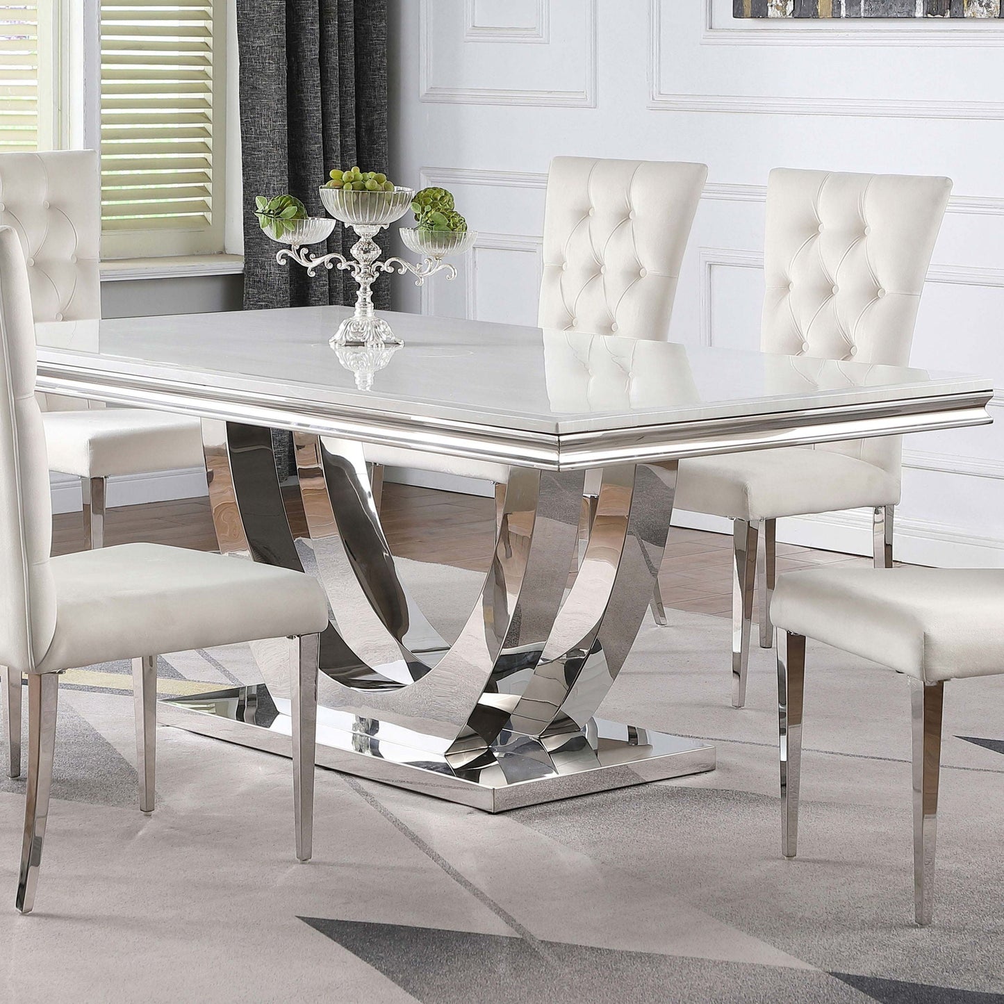 Allessandra - Rectangular U-Shaped Base Dining Table - White / Silver