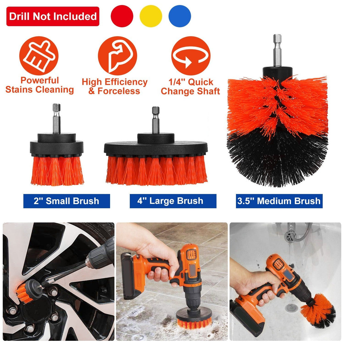 3Pcs/Set Drill Brush Power Scrubber Cleaning Brush for Car Carpet Wall Tile Tub Cleaner Combo