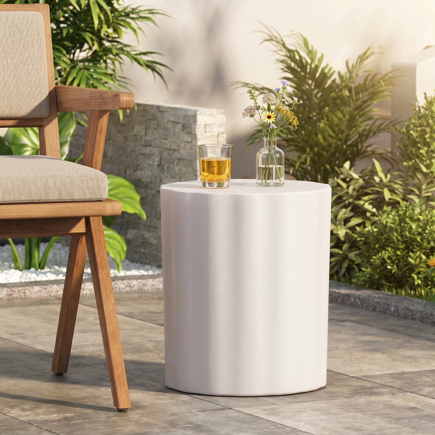 Outdoor Lightweight Concrete Side Table, Antique White
