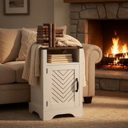 Farmhouse Nightstand With Charging Station & Storage