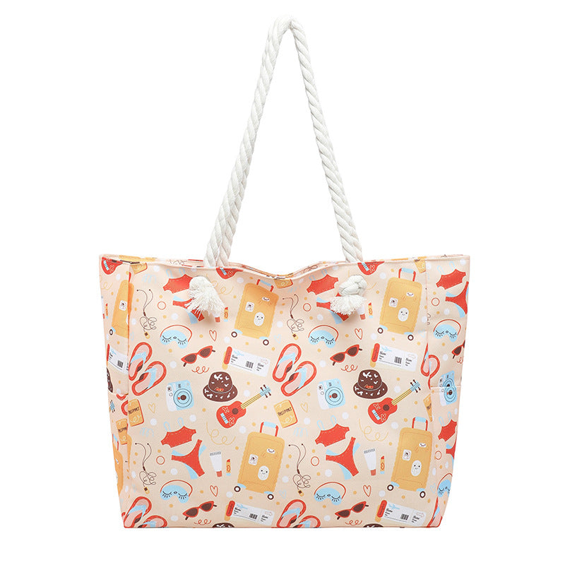 Womens Large-Capacity Striped Beach Tote Bag