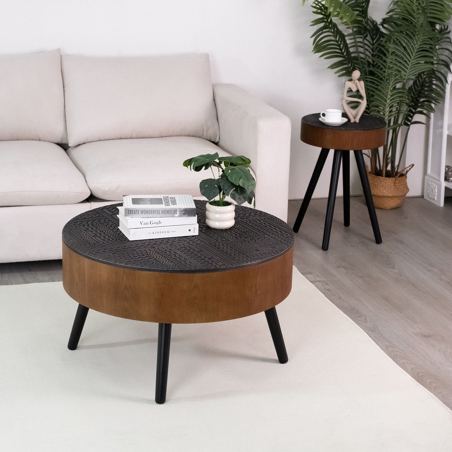 Round Coffee Table With Storage Function For Living Rooms