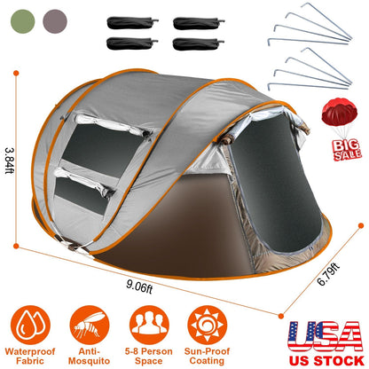 5-8 Person Pop Up Tent Automatic Setup Camping Tent Waterproof InstantÊSetup Tent with 4 Mosquito Net Windows Carrying Bag for Hiking Climbing Adventu