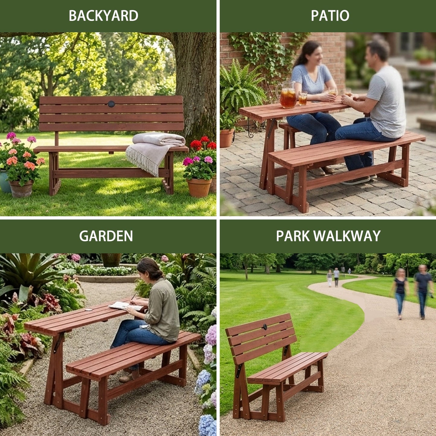 2-in-1 Convertible Bench Picnic Table