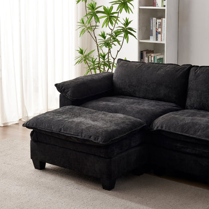 Luxury Chenille Upholstered U Shape Sofa with Two Ottomans