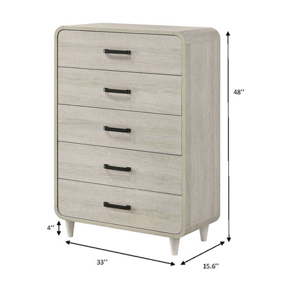 5 Drawer Tall Chest Storage Furniture With Ample Drawer Space - Antique White
