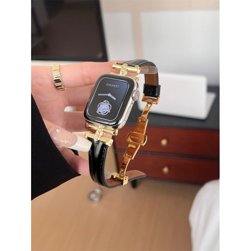 Diamond-embellished Leather Watch Strap