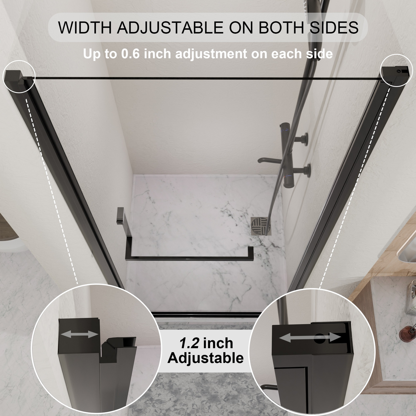 34"-35.2" x 72" Semi-Frameless Pivot Shower Door, Matte Finish