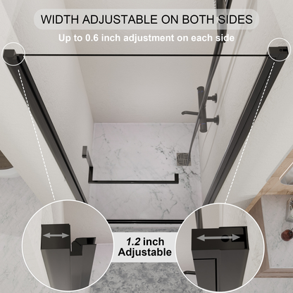 34"-35.2" x 72" Semi-Frameless Pivot Shower Door, Matte Finish