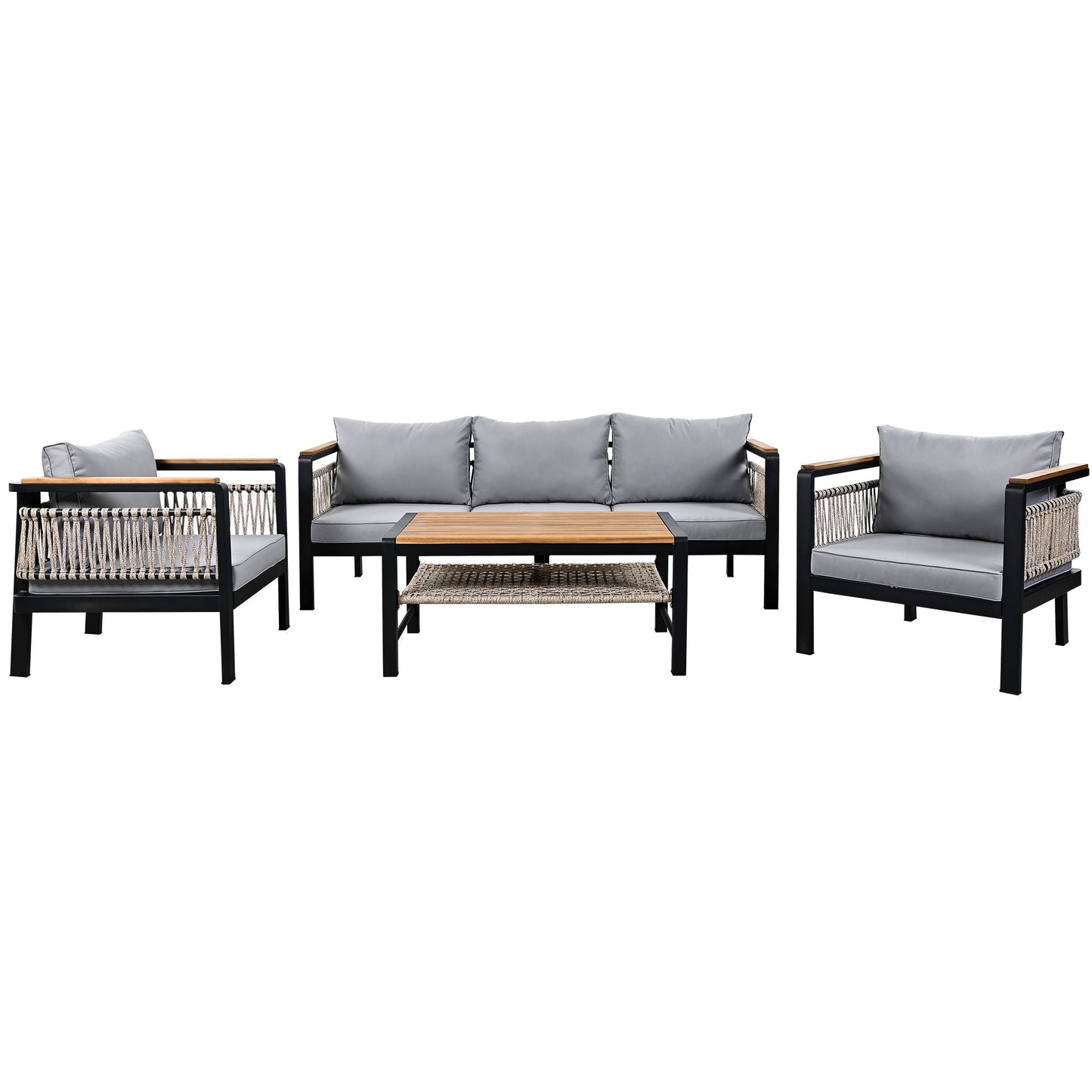 4 Pieces Outdoor Sectional Sofa Set 5 Person Patio Seating Group Outdoor Conversation Set With Cushions And A Coffee Table For Patios