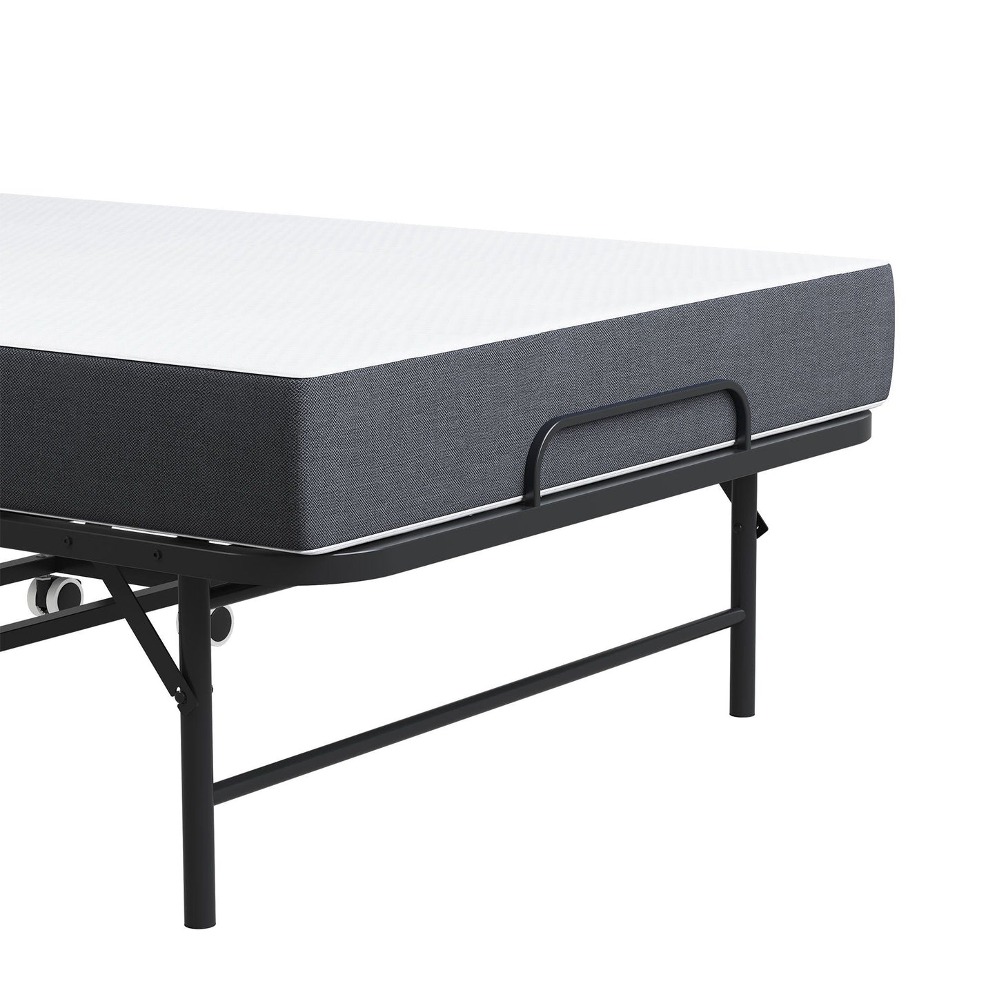 Twin Extra Long Folding Bed For Tall People, Heavy-Duty Rollaway Guest With Memory Foam Mattress - Black