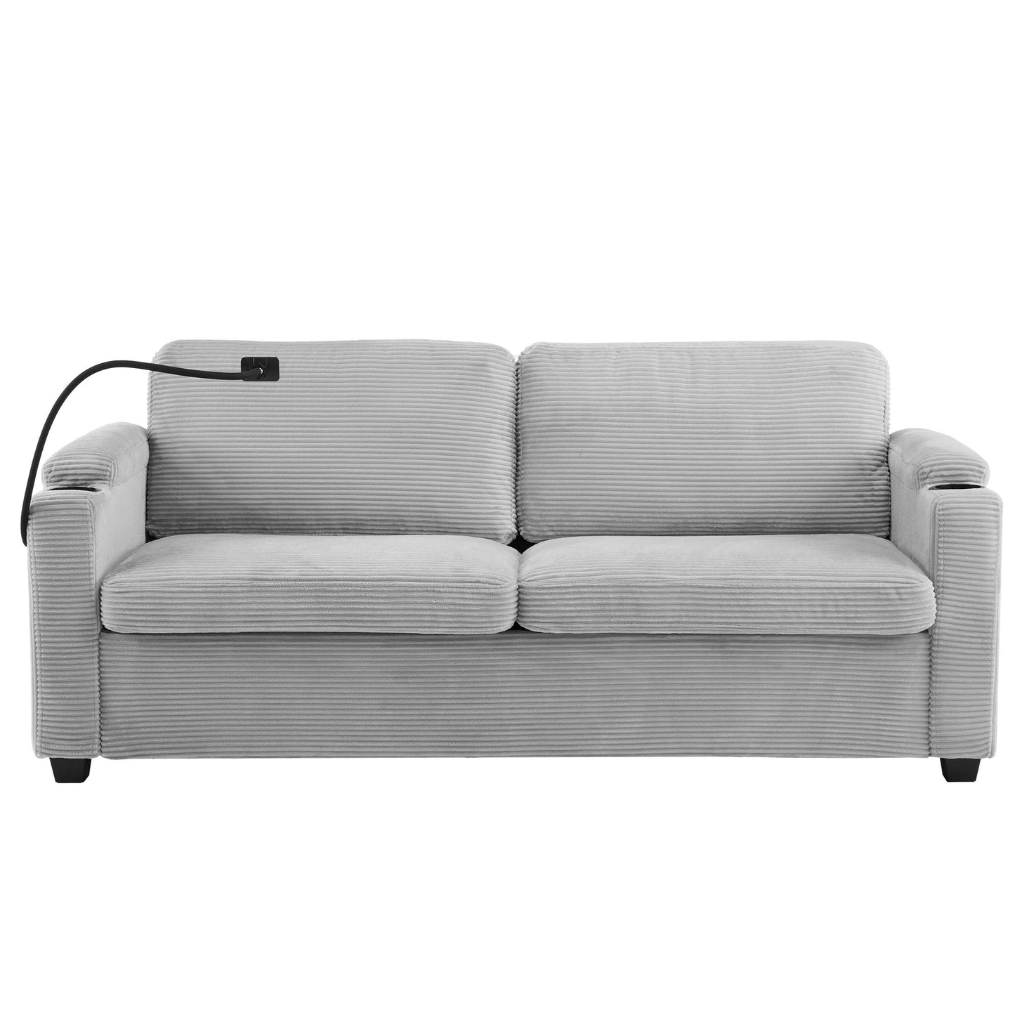 Sleeper Sofa Loveseat Sofa With Full Size Mattress, 2 USB Ports, 2 Cup Holders, 2 Side Pockets And Phone Holder