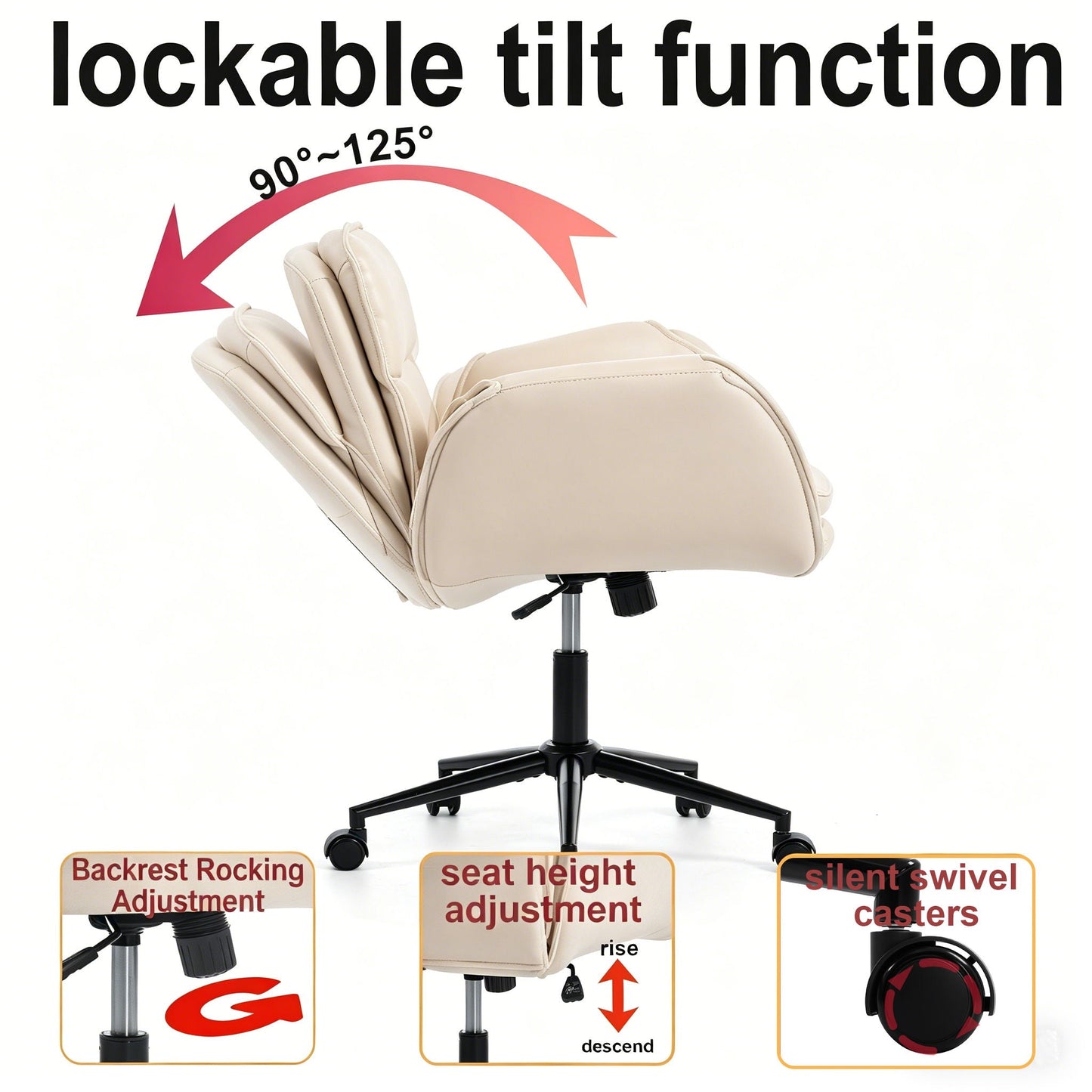 Criss Cross Swivel Desk Chair With Adjustable Armrests & Wheels For Home Office