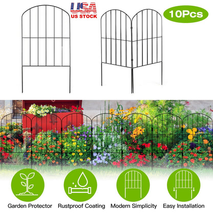 10Pcs Decorative Garden Fence Rustproof Iron Wire Arched Fence Animal Barrier Border 12.59Ó Width 23.93Ó Length For Yard Landscape Patio Outdoor Decor