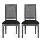 French Country Dining Chair With Rectangular Cane Backrest And Smooth Upholstered Seating