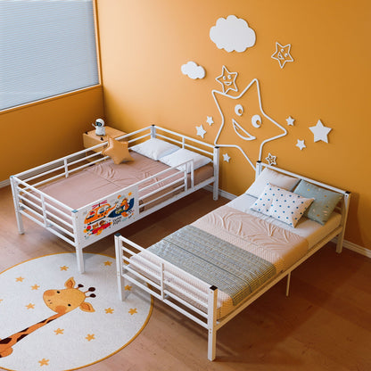 Bunk Bed, Convertible To 2 Separate Twin Size Beds With Full Length Guardrail & Ladder, No Box Spring Needed - White