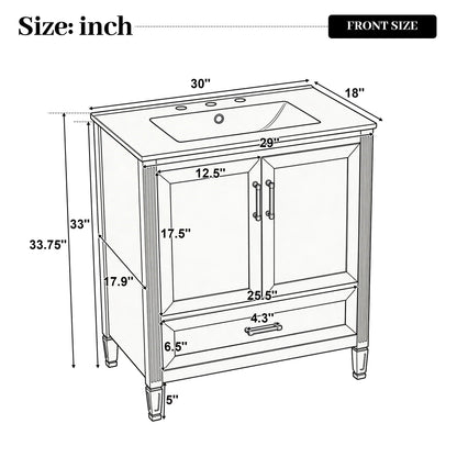 Elegant Fluted Bathroom Vanity With Sink, Soft Close Doors & Drawer