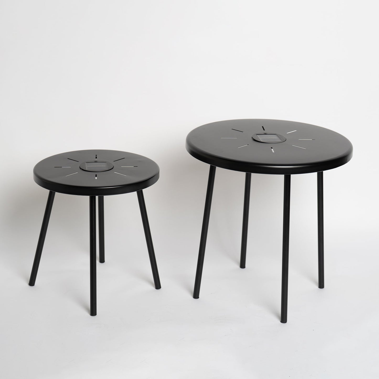 2-Pack Solar Powered Side Table with LED Light, Outdoor/Indoor Nesting Round End Table Set