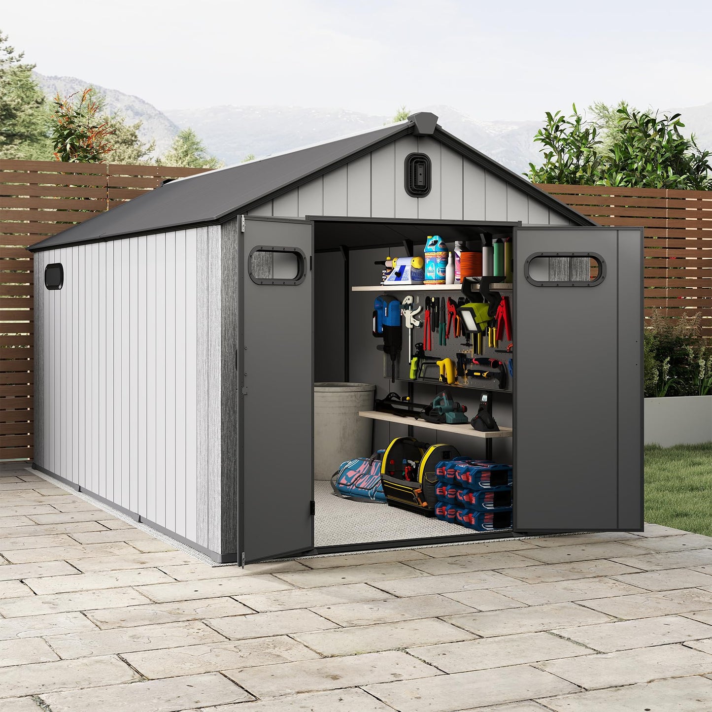 8x16Ft Resin Outdoor Storage Shed with Carpet