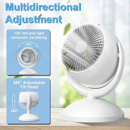 Air Circulator Desk Fan Portable Desktop Rechargeable Oscillating Fan with 4 Speeds 360 Degree Tilt Head Automatic Rotation Quiet 40dB Table Fan for H
