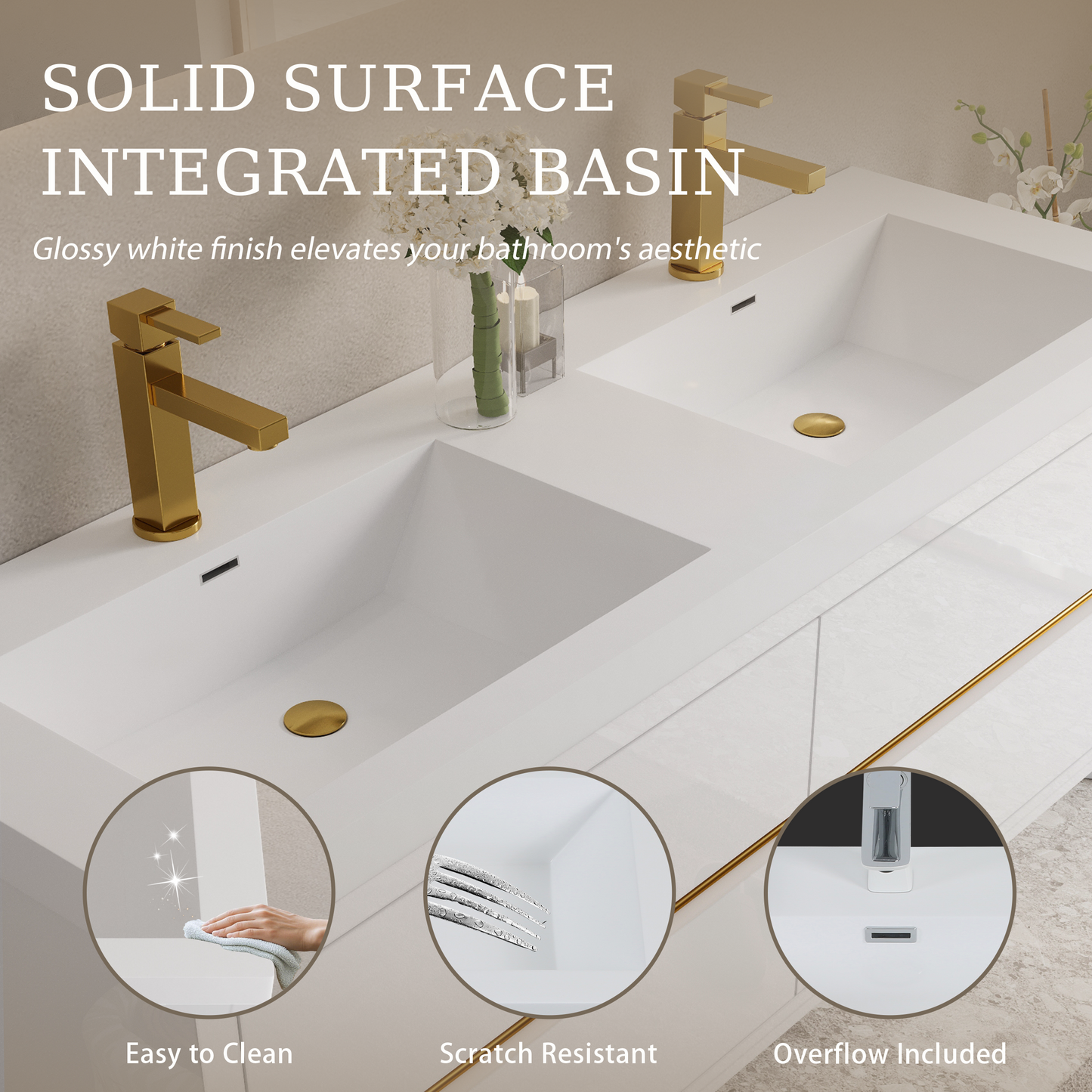 60" Wall-Mounted Bathroom Vanity with Sink, Floating Storage Cabinet