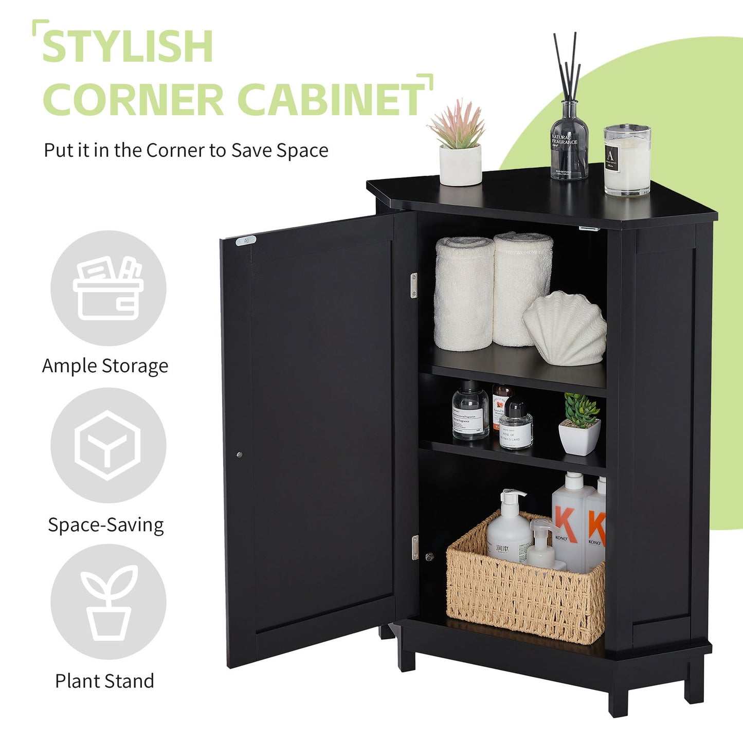 Bathroom Cabinet Triangle Corner Storage Cabinet With Adjustable Shelf Modern Style