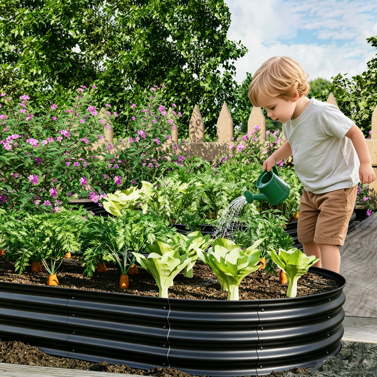 Galvanized Raised Garden Bed with Rust-Proof Design - Black or Green