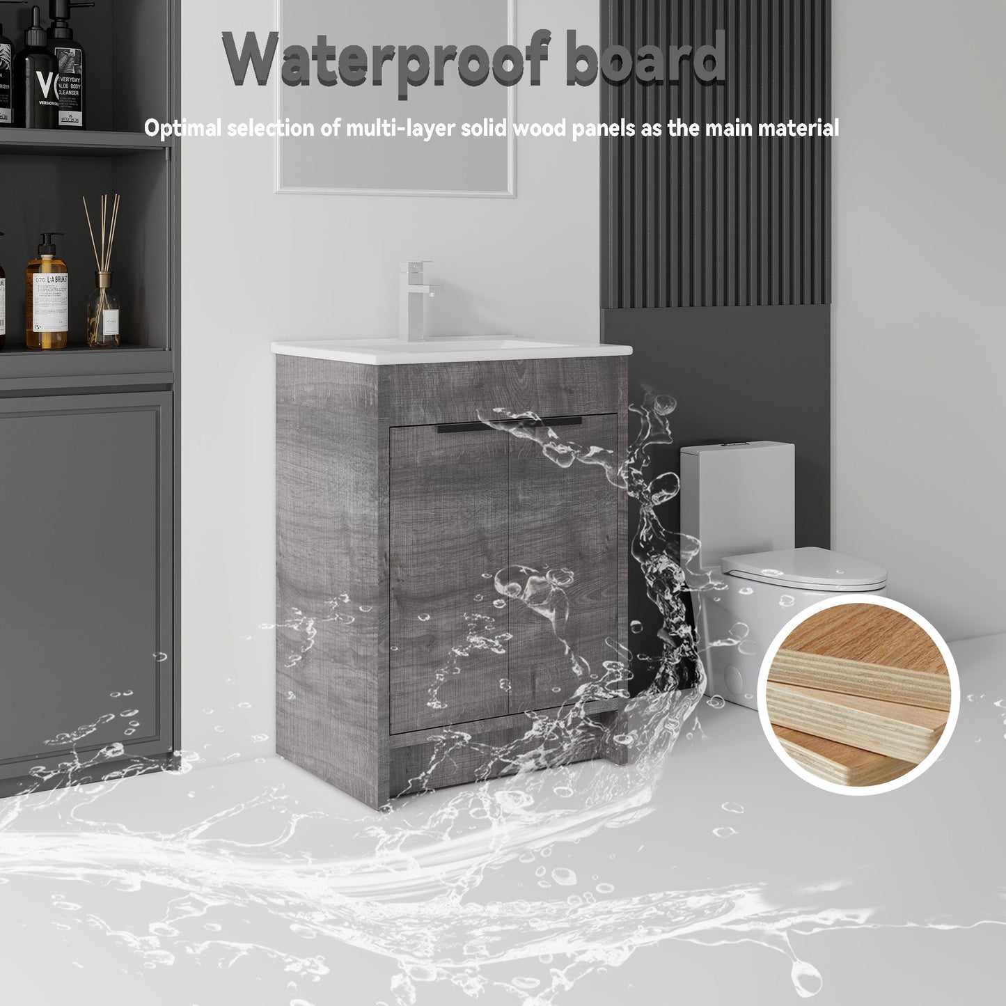 24 Inch Floating Bathroom Vanity with Ceramic Sink and Soft-Close Door