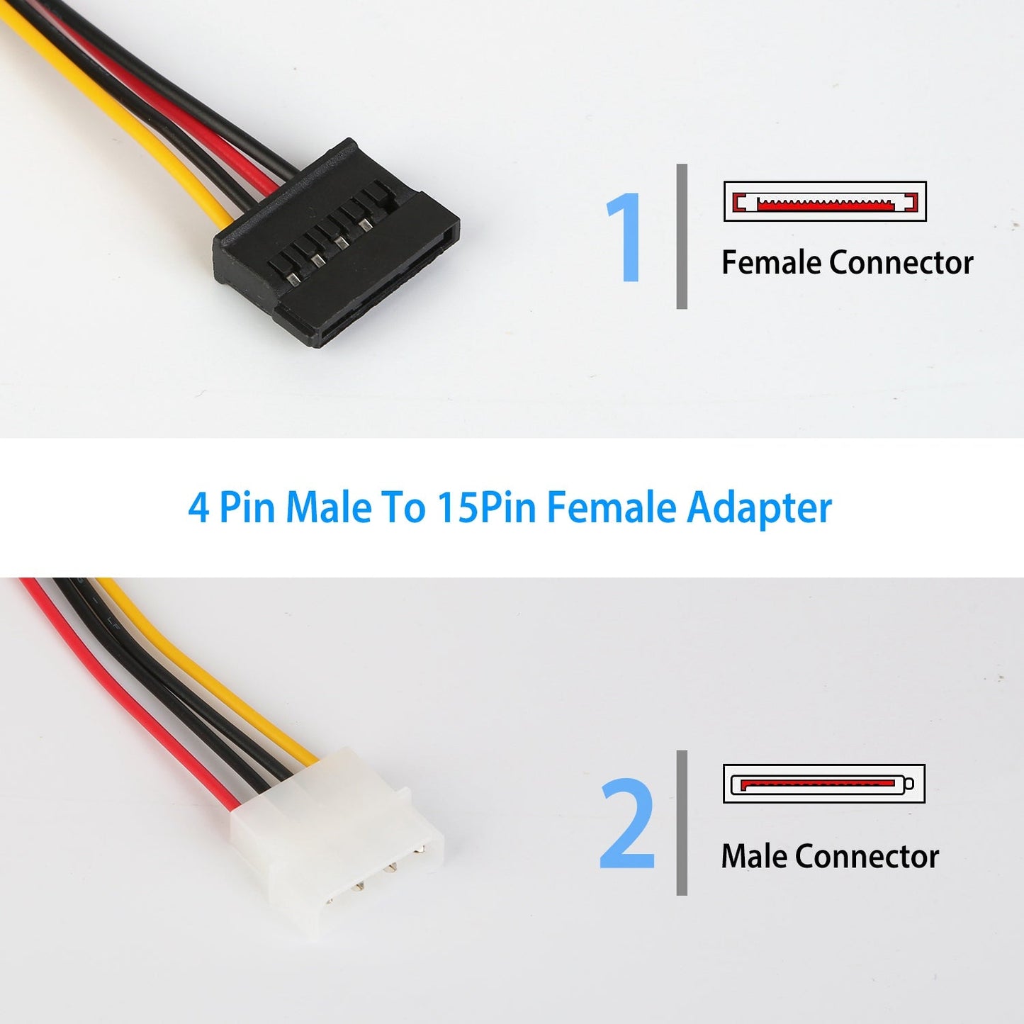 2 Packs 4 Pin Male To 15Pin Female Data Cable Adapter Converter Hard Drive Cable