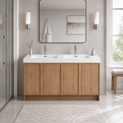 60" Freestanding Bathroom Vanity With Dual Resin Sink