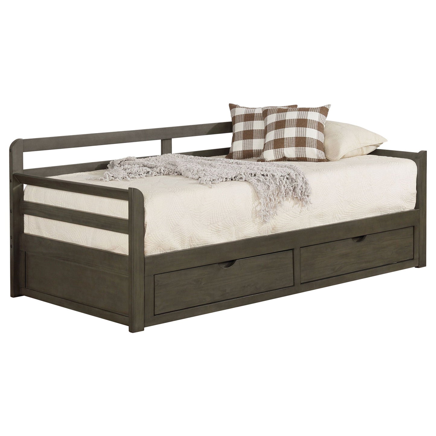 Twin Long 2 Drawer Daybed With Extendable Trundle, Storage Drawers, Fits Standard Mattress - Gray
