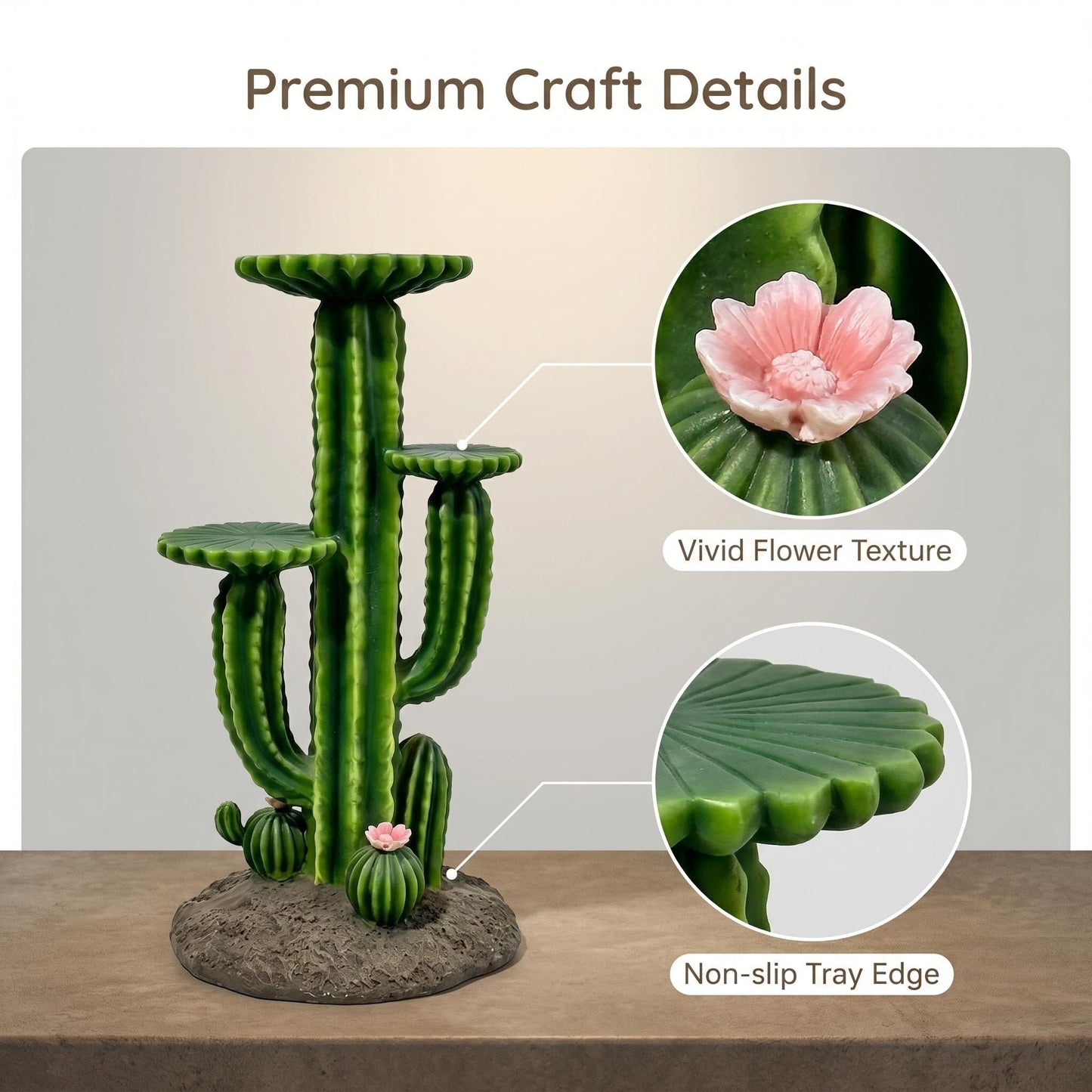 32'' Resin Saguaro Cactus Plant Stand with 3 Display Shelves