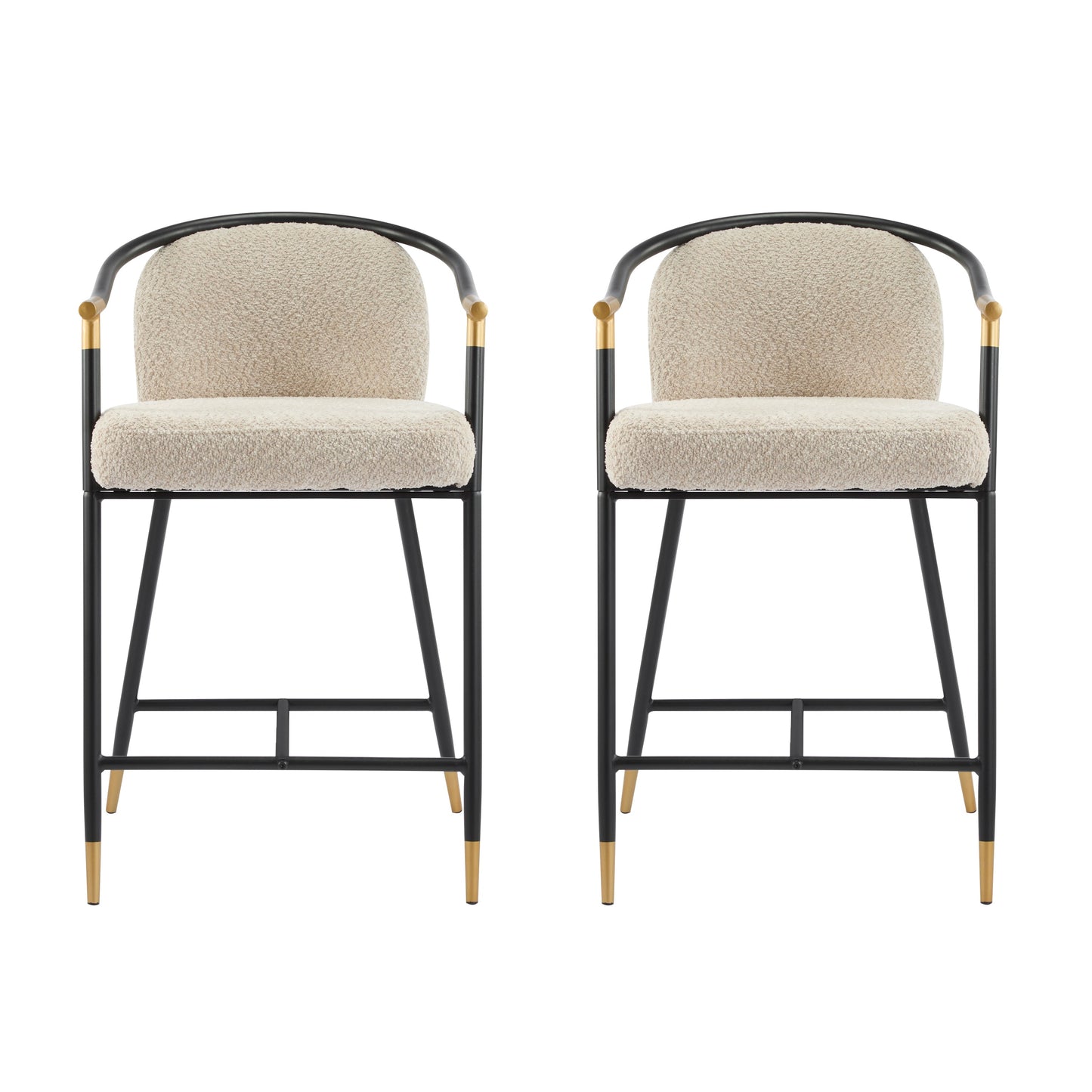 26" H Upholstered Counter Stool with Metal Frame (Set of 2) - Almond