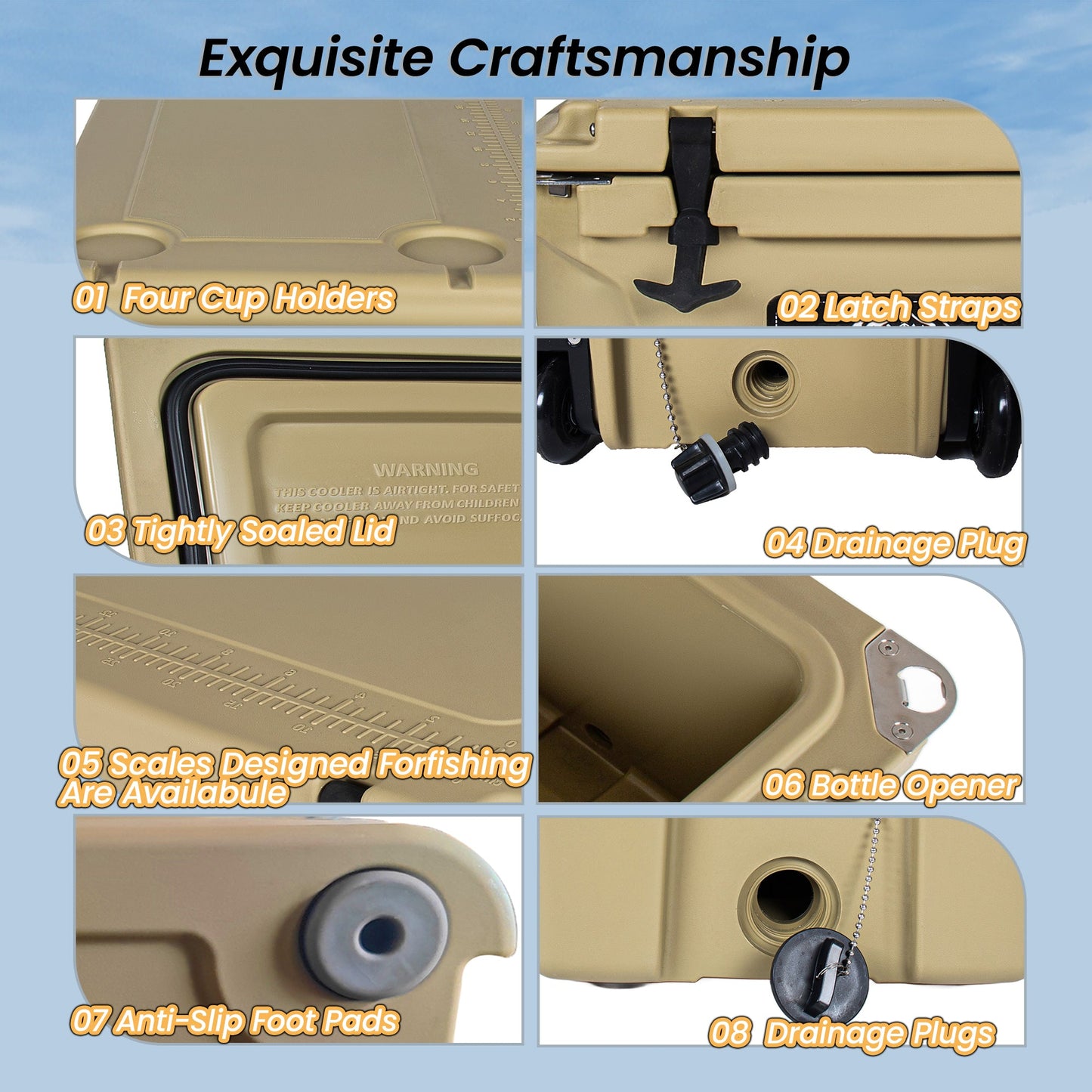 85 Quart Khaki Bear-Resistant Rotomolded Cooler