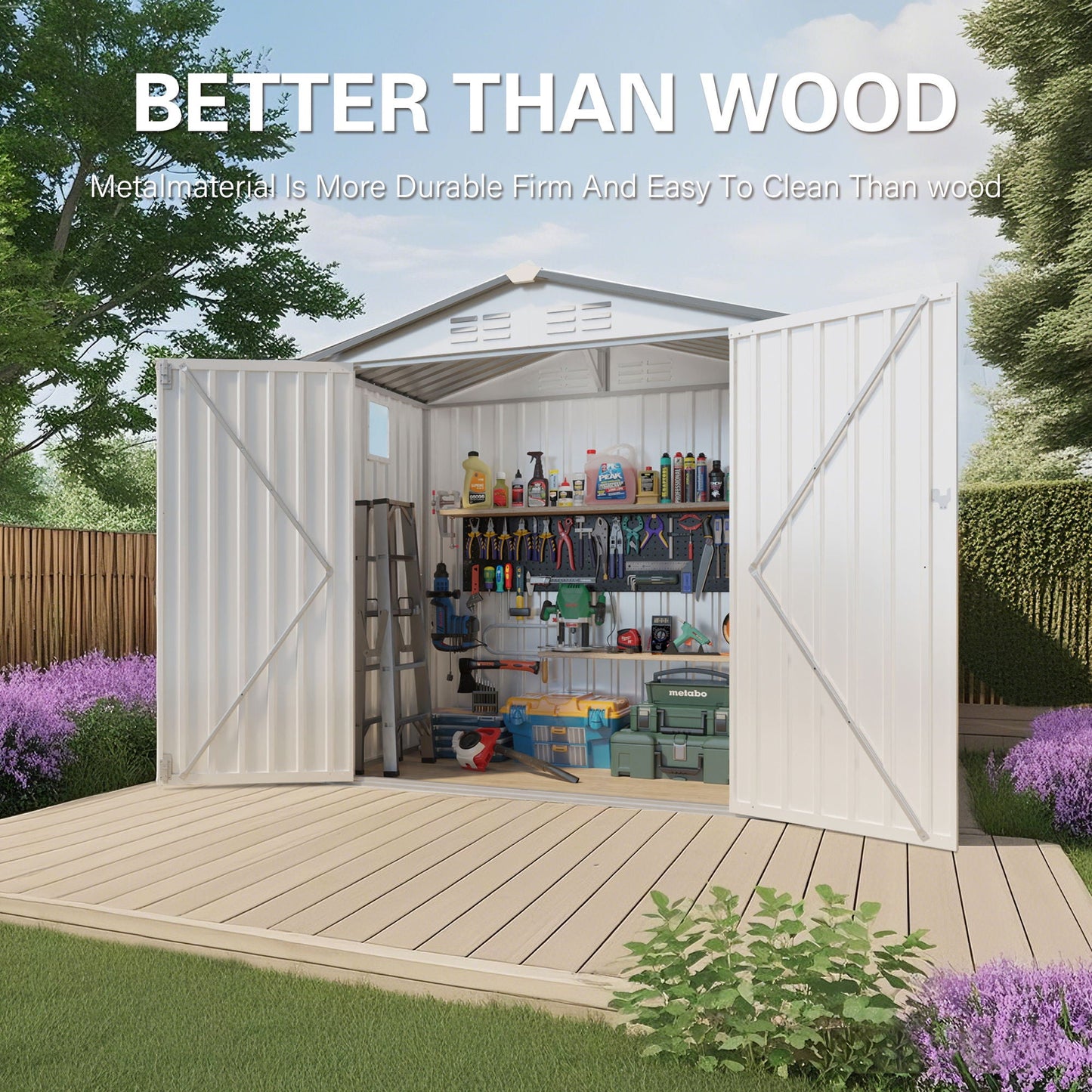 Garden Tool Shed Metal Storage Shed With Peaked Roof Waterproof Lockable Door