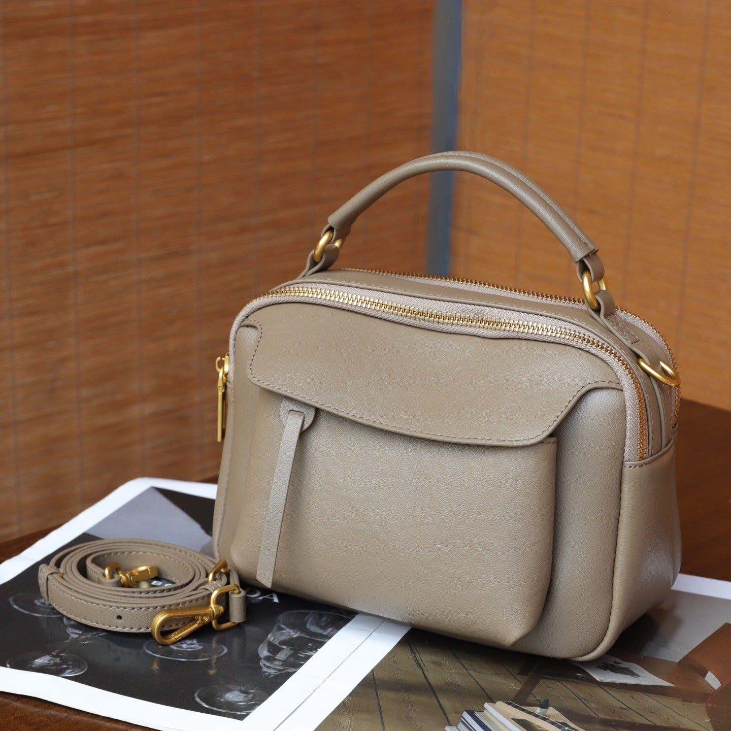 Simple Top-Grain Leather Women's Bag, Commuter Versatile Small Square Bag, Large Capacity Shoulder Bag, High-End Light Luxury Handbag