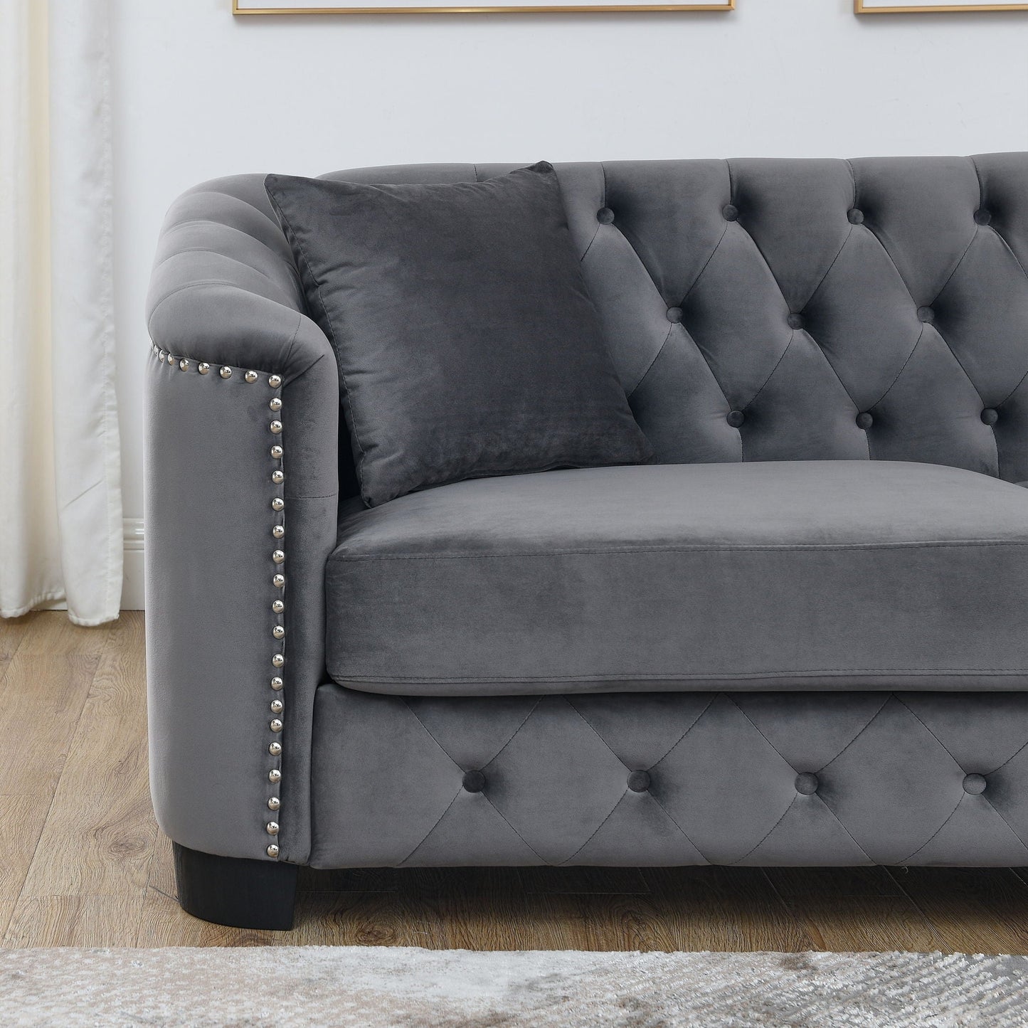 Modern Chesterfield Sofa With Tufted Backrest For Living Room