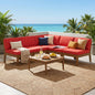 Grenada 5 Seater Acacia Wood Sectional Armless Sofa Set, Teak + Red