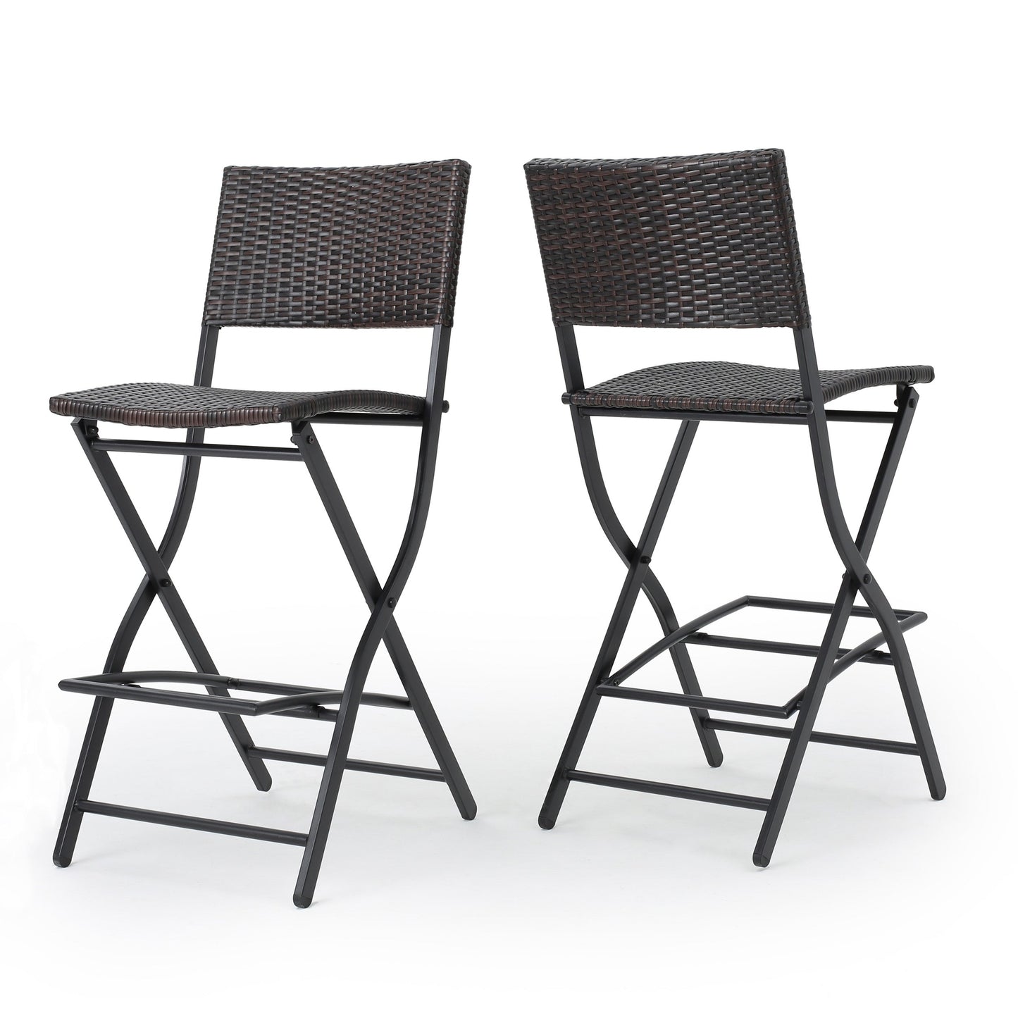 Outdoor Wicker Barstools Faux Rattan Patio Bar Stools - Set of 2