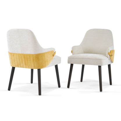 Indoor Dining Chair Set of 2 with Sturdy Frame - Beige / Yellow
