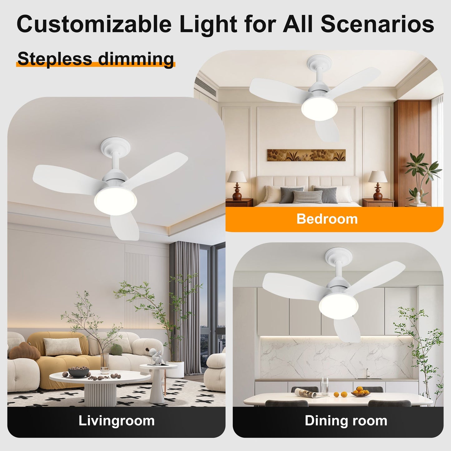 24.4" Modern Ceiling Fan with Light