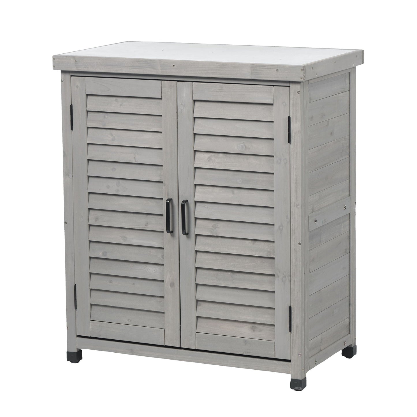 Potting Bench With Storage Cabinet And Metal Table Top For Outdoor
