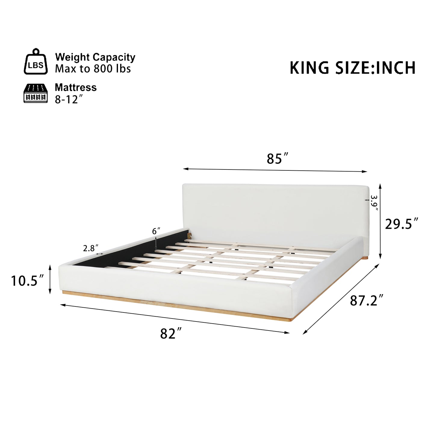 Elegant Upholstered Bed With Solid Wood Frame, King