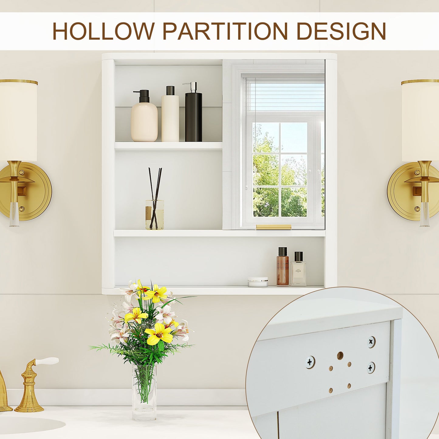 Modern Bathroom Mirror Cabinet with Open Shelves
